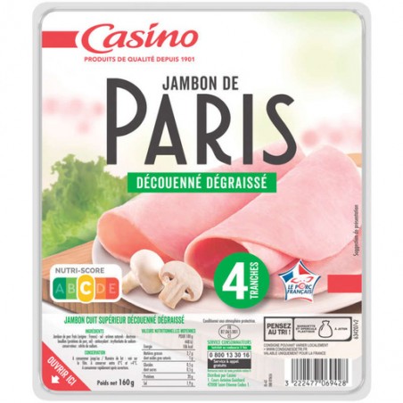 CASINO Jambon de Paris supérieur - 4 tranches - 160g